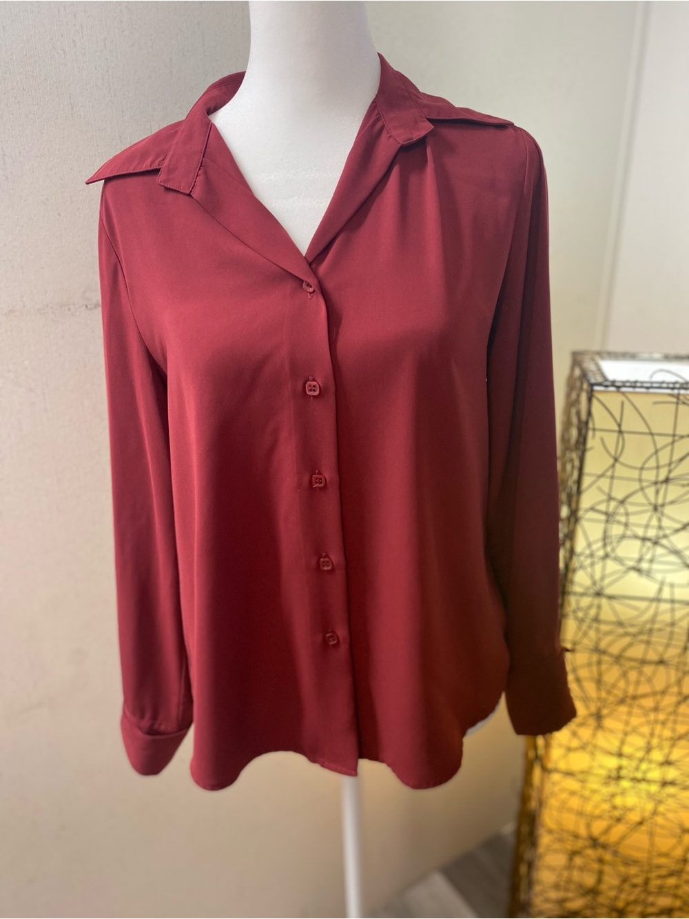 Erena Petite Vintage Solid Red Collared Blouse - Size PM